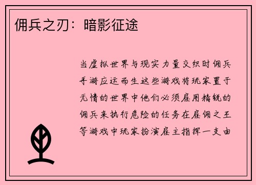 佣兵之刃:暗影征途