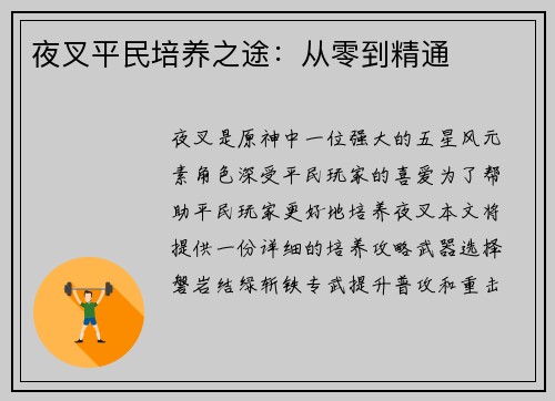 夜叉平民培养之途：从零到精通