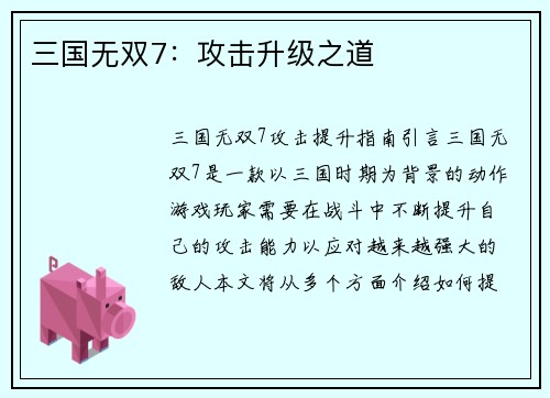 三国无双7:攻击升级之道